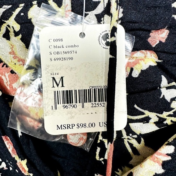 Free People NWT Hilary Floral Print Puff Sleeves Cropped Top Black Combo Medium - Picture 10 of 12